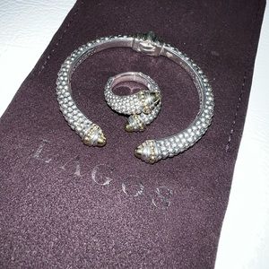 Lagos Signature Caviar Two Tone SS & Gold Crossover Ring Sold out everywhere